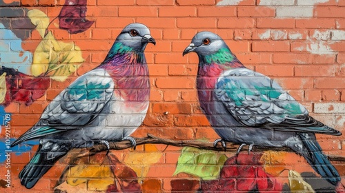 Two Pigeons Mural photo