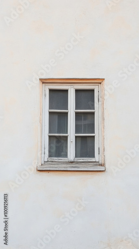 Old wooden window on color wall background