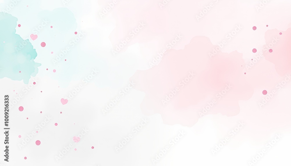 Romantic pastel watercolor background with hearts and sparkles for Valentine's Day with copy space Romantic pastel watercolor background with hearts and sparkles for Valentine's Day with copy space