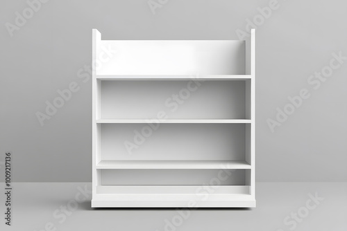 3d White Empty Product Display For Supermarket With Shelves mock up Isolated on white background. Retail shelf, ,display mockup.