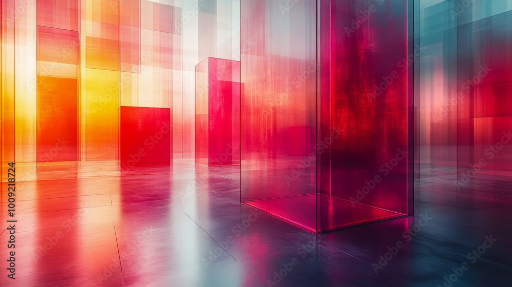Abstract scene with glowing glass cubes in a minimalist setting Abstract scene with glowing glass cubes in a minimalist setting