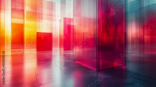 Abstract scene with glowing glass cubes in a minimalist setting