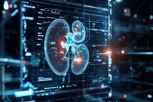 Digital rendering of a pair of human kidneys. photo