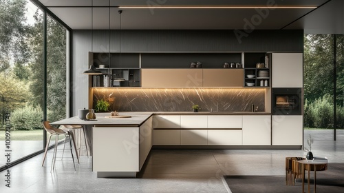 modern modular L shaped kitchen with dual tone of gallantry ivory oak and complementary colors