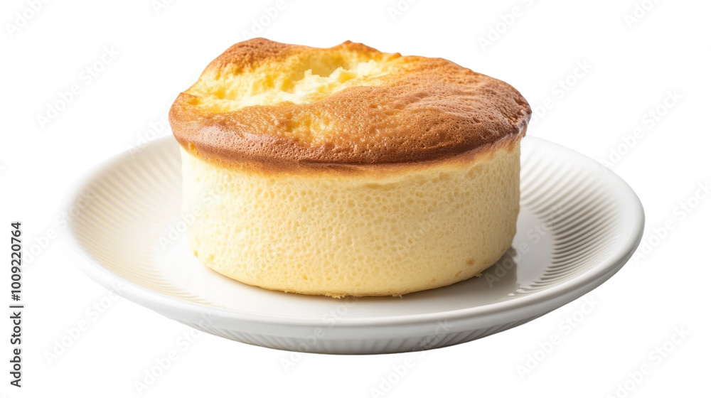 Fluffy Japanese cheesecake sits elegantly on a white plate in morning light, on the transparent background. PNG Format Fluffy Japanese cheesecake sits elegantly on a white plate in morning light, on the transparent background. PNG Format