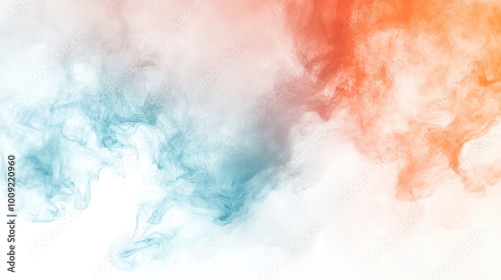 Obraz premium Abstract Watercolor Background with Soft Pastel Colors, Orange and Light Blue Tones, Smoke Effect, and Space for Text, Vector Illustration