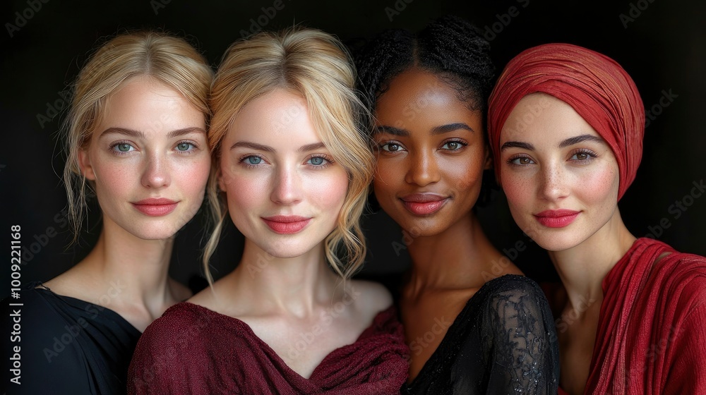 Obraz premium Portrait of four beautiful women with different skin tones