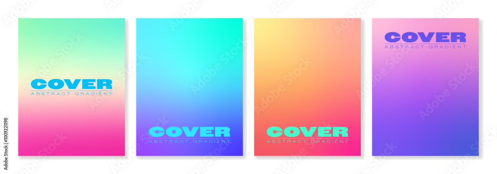 Set of 4 modern cover templates with gradient backgrounds of trendy colors. For brochures, catalogs, flyers, branding, business cards, social media and other projects. Just add your text. Set of 4 modern cover templates with gradient backgrounds of trendy colors. For brochures, catalogs, flyers, branding, business cards, social media and other projects. Just add your text.