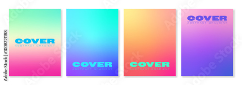 Set of 4 modern cover templates with gradient backgrounds of trendy colors. For brochures, catalogs, flyers, branding, business cards, social media and other projects. Just add your text.