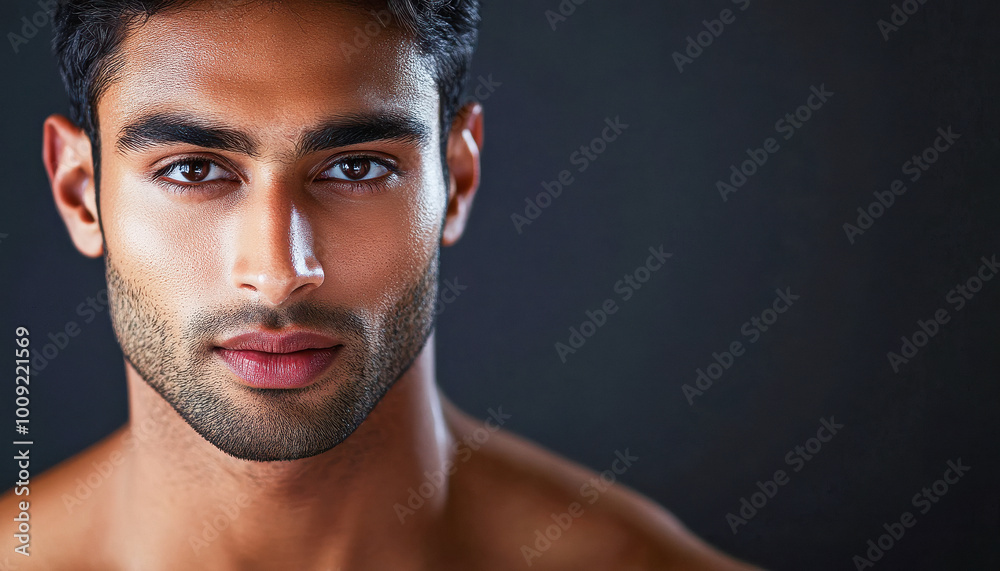 close up of young indian handsome man on black background close up of young indian handsome man on black background