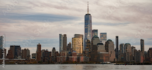 New York skyline of World Trade Center. Downtown Manhattan. Urban lifestyle in New York. Urban city life. Manhattan skyline. WTC.