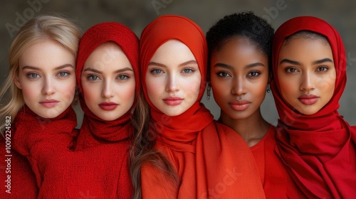 Diversity and Beauty Four Women in Red Hijabs