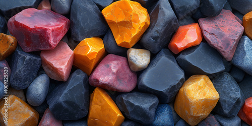 vibrant collection of colorful rocks creating a striking natural texture. Generative AI