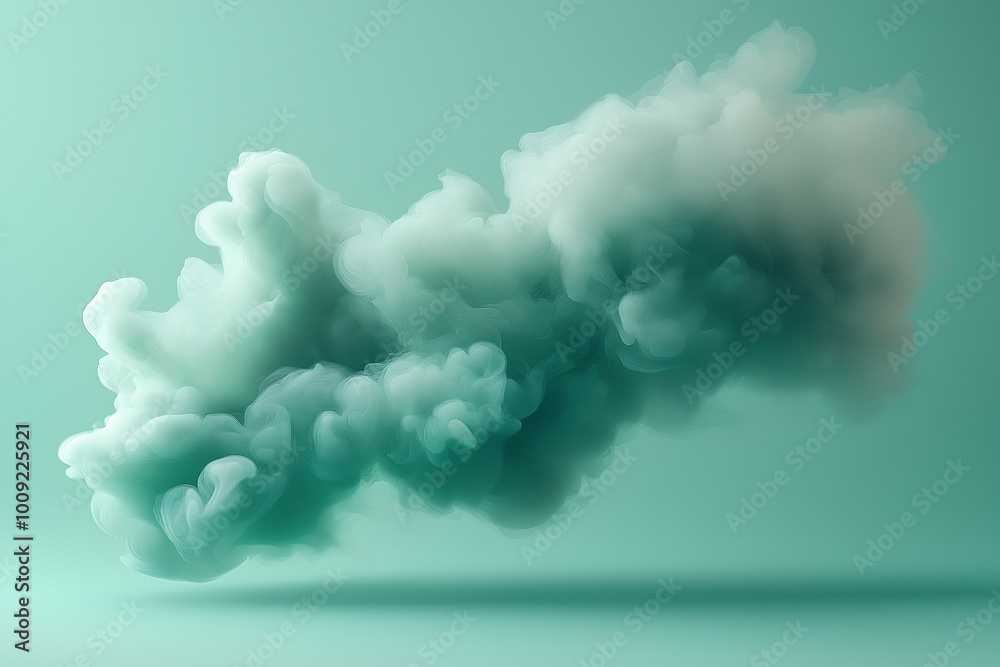 wispy cloud of green smoke floating in mid-air against a soft green backdrop, resembling ethereal cotton candy. Generative AI