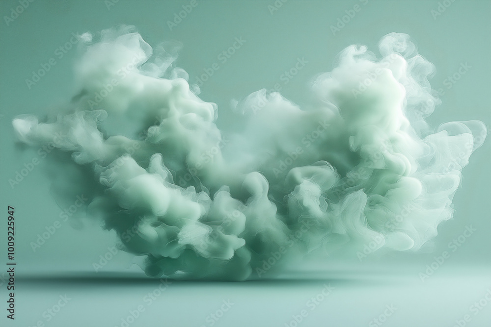 wispy cloud of green smoke floating in mid-air against a soft green backdrop, resembling ethereal cotton candy. Generative AI