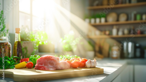 Fresh Ingredients on Kitchen Counter with Sunlight