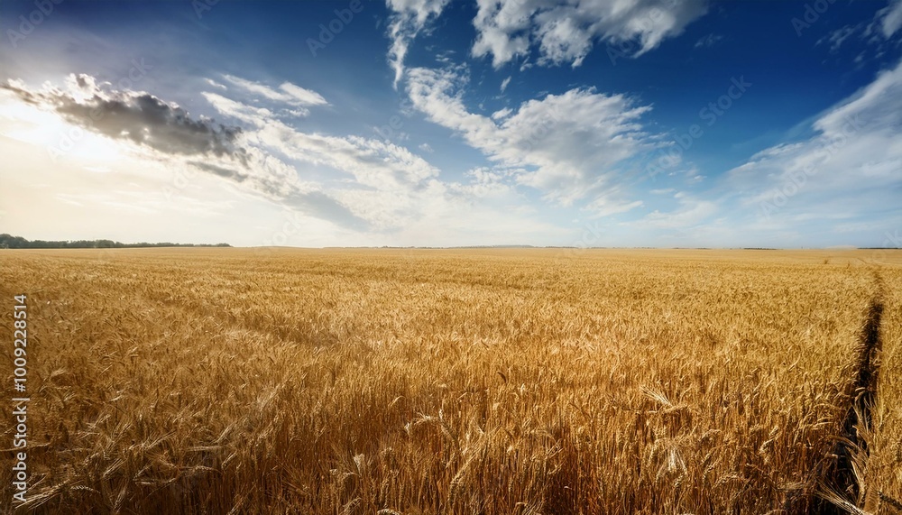 Golden wheat field under blue sky Golden wheat field under blue sky