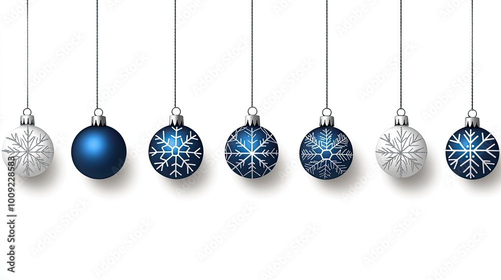 This design showcases a minimalist Christmas theme with striking blue ornaments and shimmering silver snowflakes on a dark navy background, perfect for festive greetings and messages This design showcases a minimalist Christmas theme with striking blue ornaments and shimmering silver snowflakes on a dark navy background, perfect for festive greetings and messages