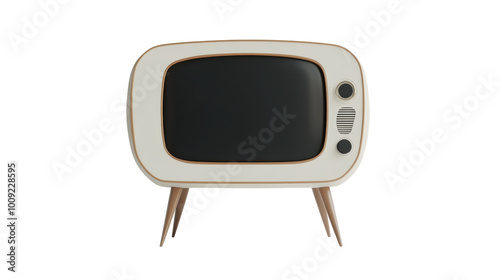 A vintage television set from the mid-century modern design era stands elegantly in a minimalist room, on the transparent background. PNG Format photo