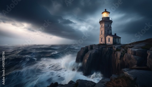 Lighthouse on a stormy sea