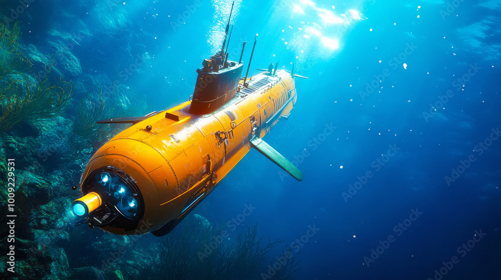 submarine in the deep sea submarine in the deep sea