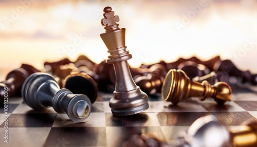 Chess pieces scattered on board