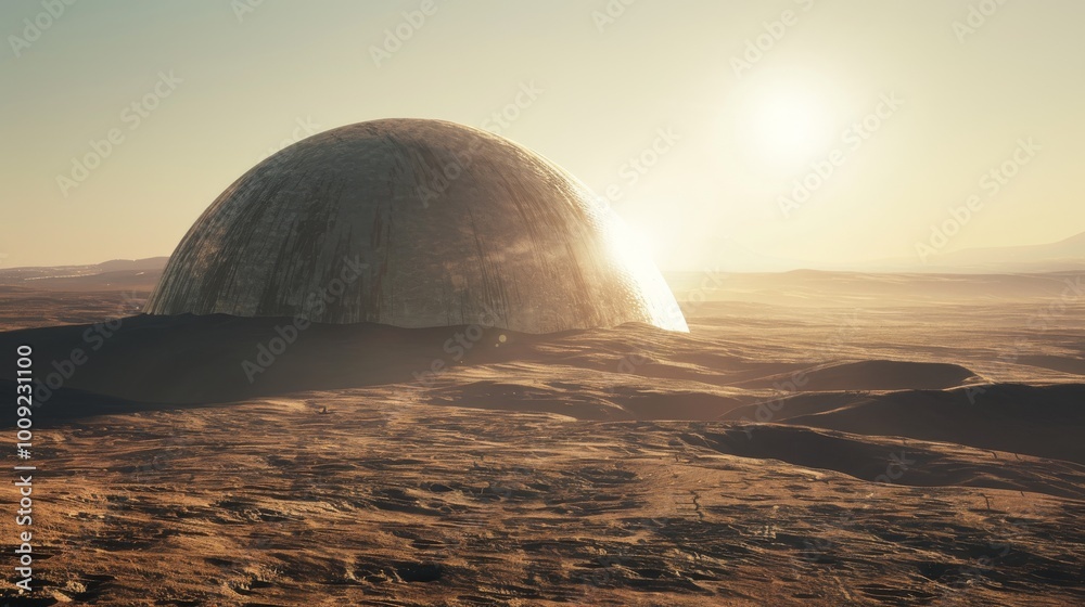 Fototapeta premium nuclear blast dome, with sunlight reflecting off the smooth, curved surface