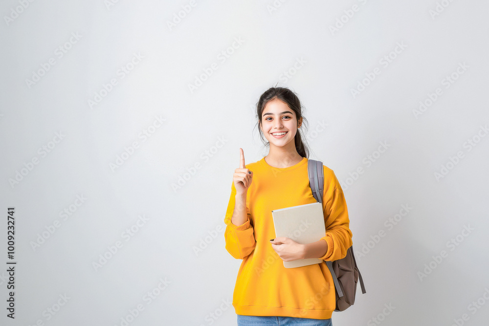 young indian college girl holding notebook on isolated background young indian college girl holding notebook on isolated background