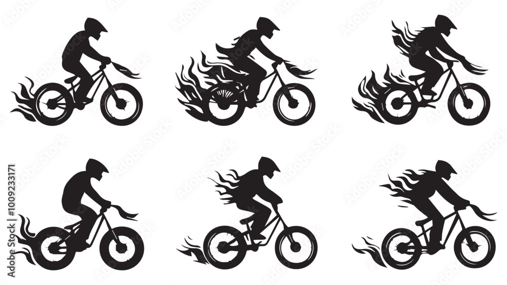 set of wheelie & bike, flame wheel silhouette, solid black clean vector, isolated white background
set of wheelie & bike, flame wheel silhouette, solid black clean vector, isolated white background