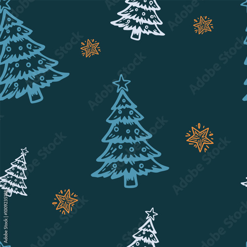Seamless Christmas tree vector pattern for festive design
