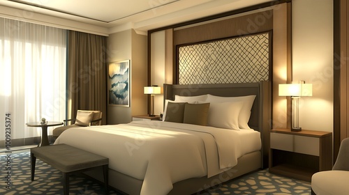 A Luxurious Hotel Room with a King-Sized Bed and Modern Furnishings