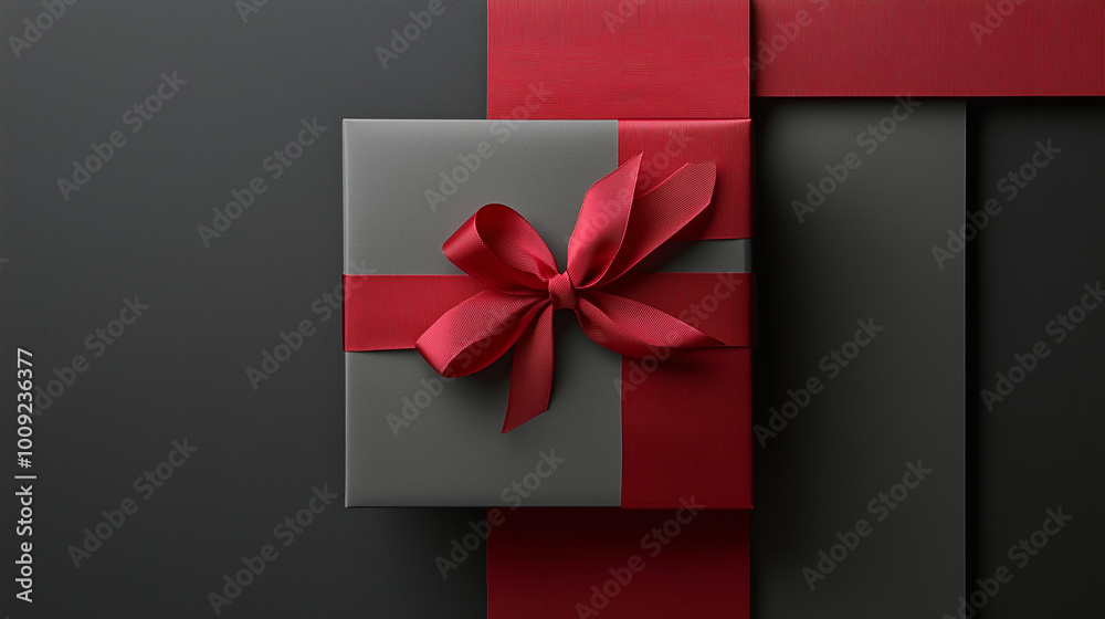 Elegant Gray Gift Box with Red Ribbon