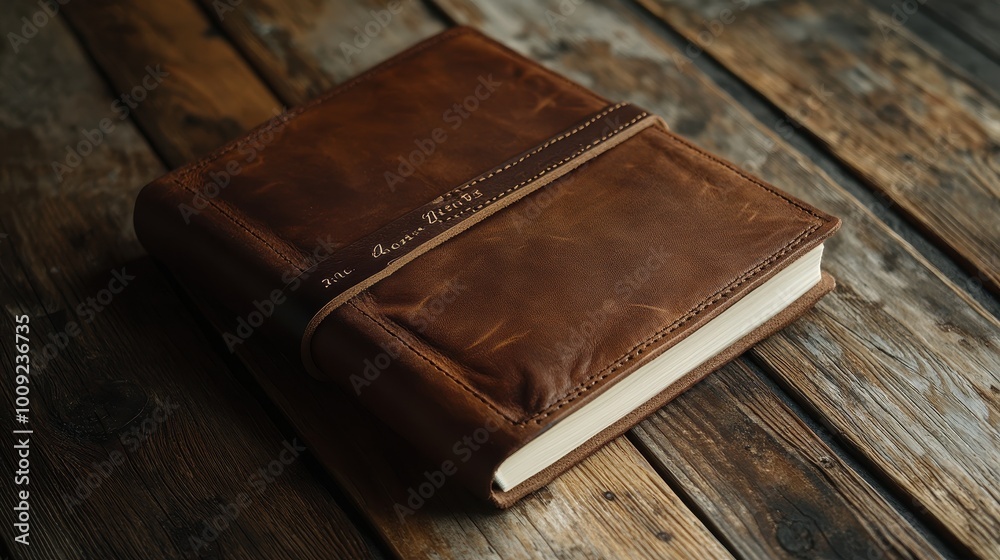 Rustic Leather Journal on Weathered Wooden Table Rustic Leather Journal on Weathered Wooden Table