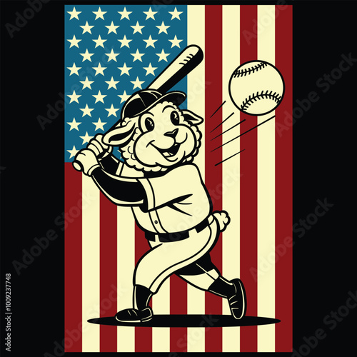 Baseball Sheep USA Flag Patriotic Gift T Shirt