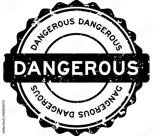 Grunge black dangerous word round rubber seal stamp on white background