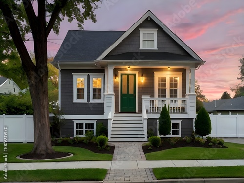 Double garage, brick and siding trim, and a luxurious modern home exterior