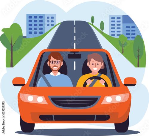 Two men having car accident isolated flat vector illustration. Cartoon people looking at automobile damage.