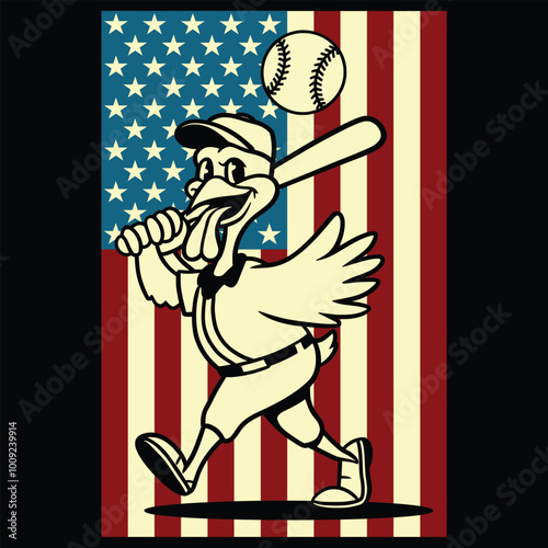 Baseball Turkey USA Flag Patriotic Gift T Shirt