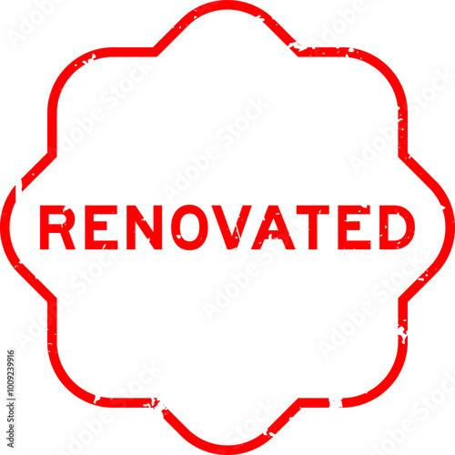 Grunge red renovated word rubber seal stamp on white background