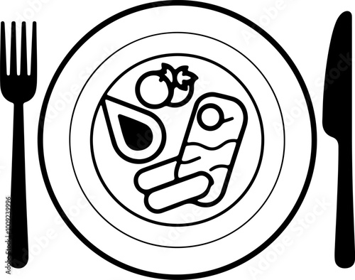 Food plate icon with utensils
