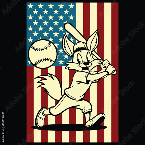 Baseball Coyote USA Flag Patriotic Gift T Shirt