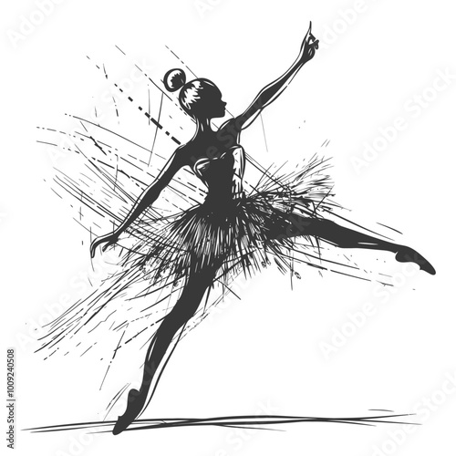 Ballerina in mid air with outstretched arm and tutu