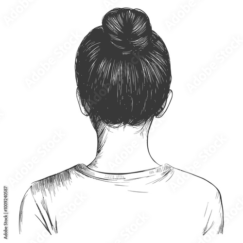 Back view sketch of a woman with a bun hairstyle