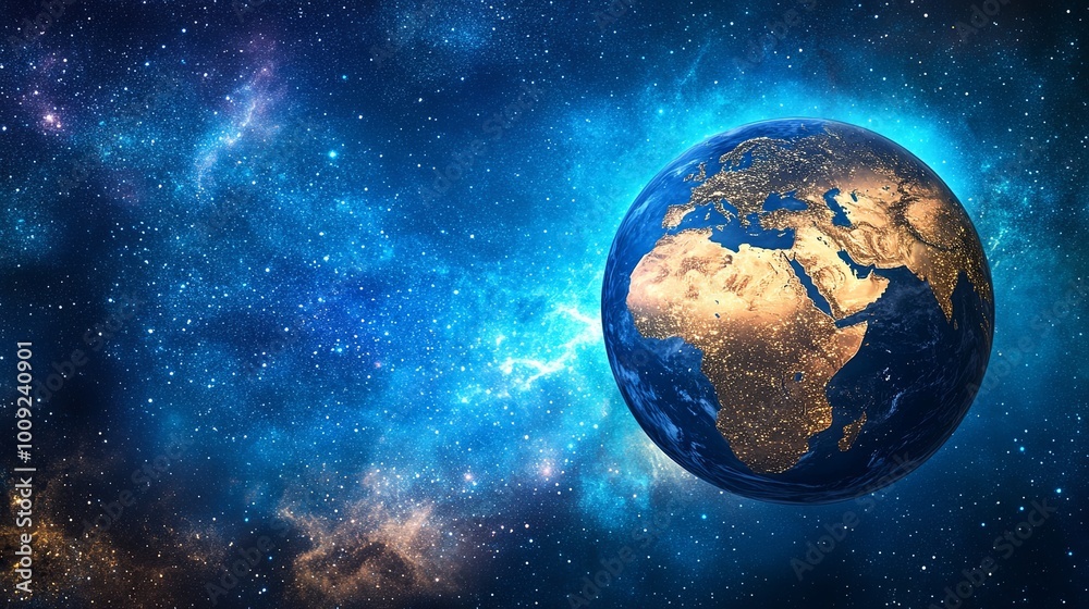 Obraz premium A stunning view of Earth set against a cosmic background, showcasing the beauty of our planet in the universe.
