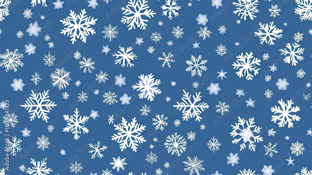 A seamless pattern features white snowflakes scattered across a light blue backdrop, creating a minimalist and elegant design perfect for winter-themed projects. SEAMLESS PATTERN A seamless pattern features white snowflakes scattered across a light blue backdrop, creating a minimalist and elegant design perfect for winter-themed projects. SEAMLESS PATTERN