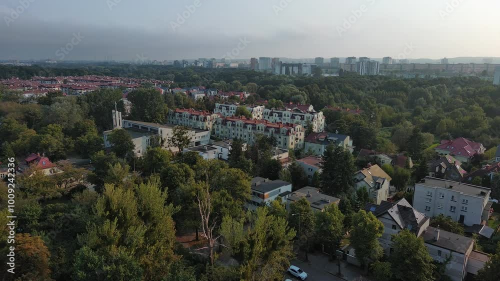 Seaside town of Jelitkowo, buildings with beach and sea.