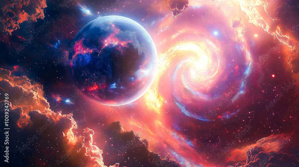 Obraz premium Cosmic Firestorm Surrounding Planet