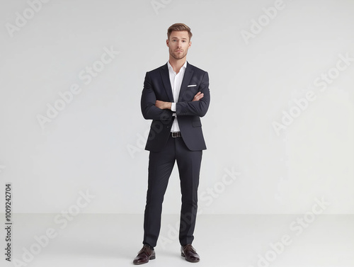 Young man in business suit crossed arms