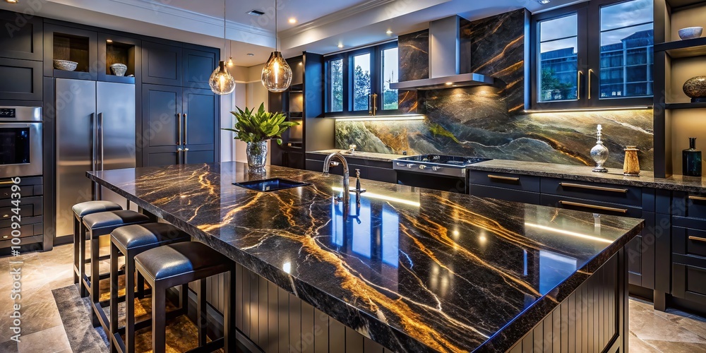 Fototapeta premium Elegant Dark Marble Countertops Showcasing Unique Patterns and Textures for Modern Interiors and Design