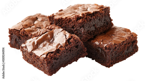 Freshly baked brownies stacked on a white surface ready to delight dessert lovers, on the transparent background. PNG Format